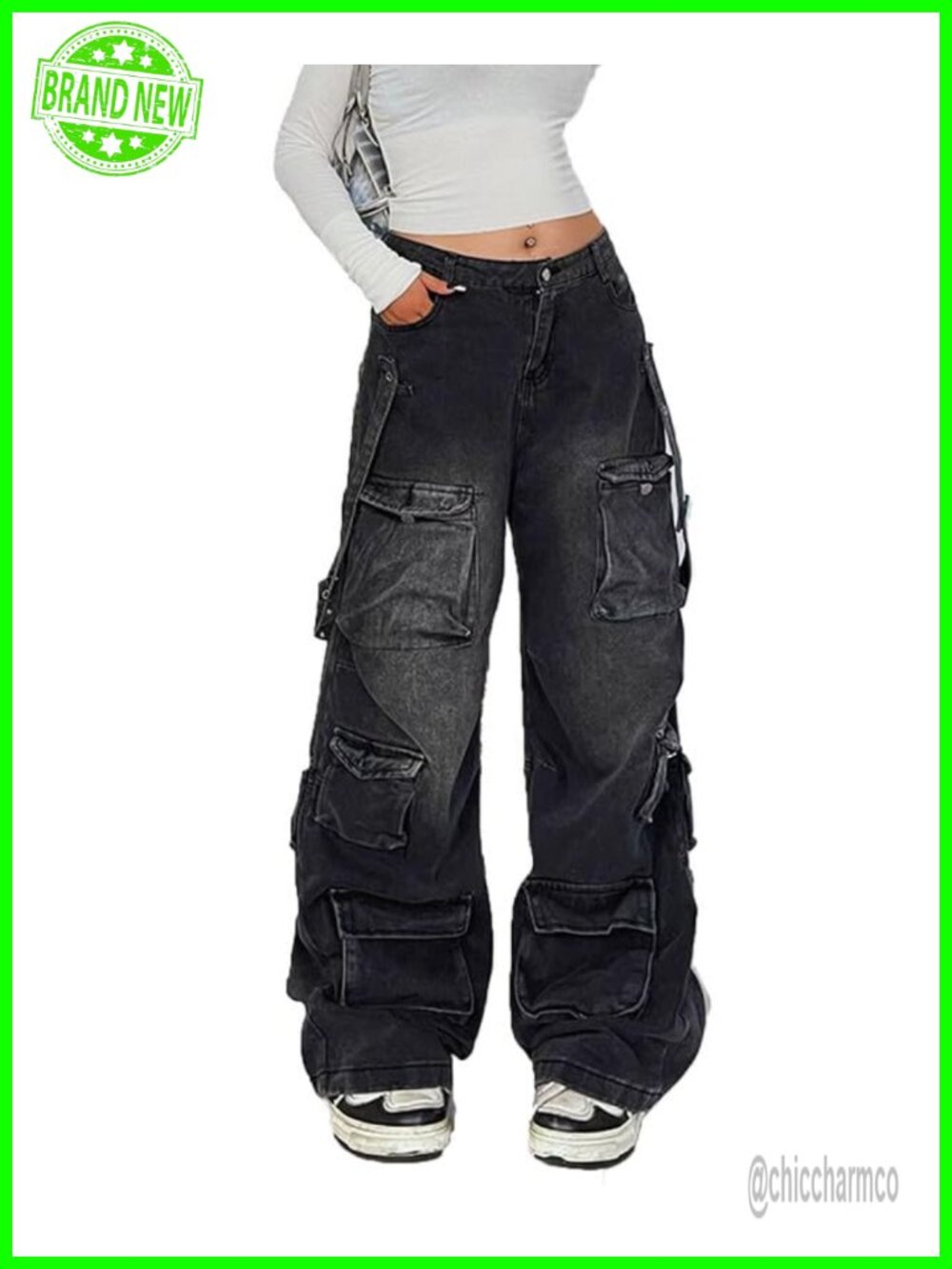 Cargo Jeans Low Waist Baggy Y2k Utility Pockets